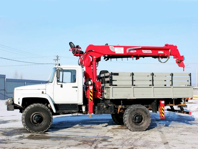 Фото №2: Бортовой манипулятор КМУ Sam Yang 835 с буром на шасси ГАЗ-33088 Садко